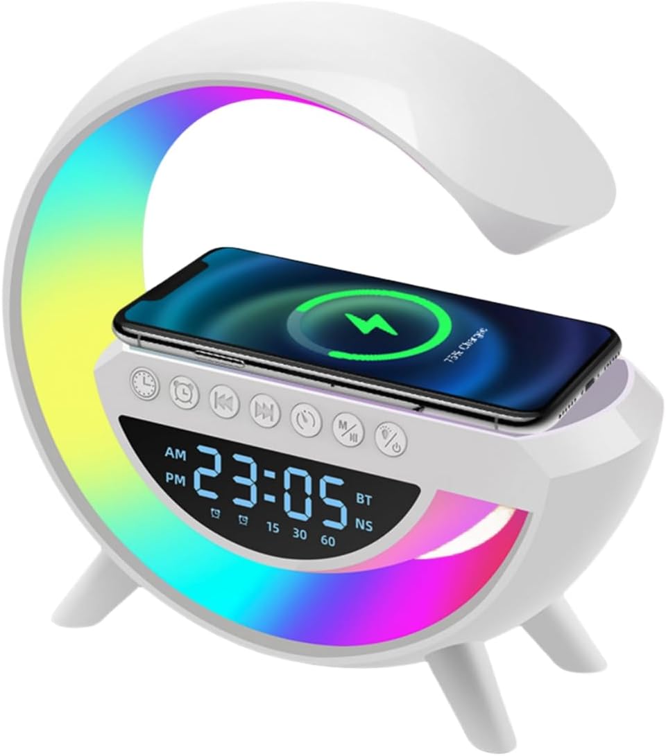 Altavoz Bluetooth G - Cargador inalámbrico + Lámpara LED + Reloj despertador